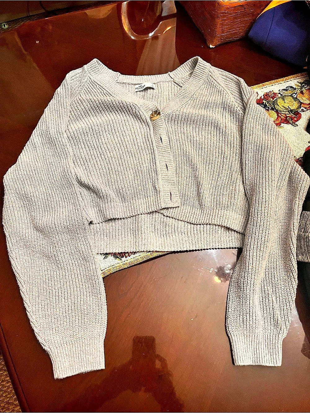 Hollister Ribbed Button-Front Cardigan in Gray Size Small Like New